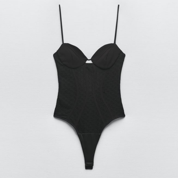 🌞Zara Lace Bodysuit Corset Cut Out Openwork Embroidery NWOT M - Picture 12 of 16